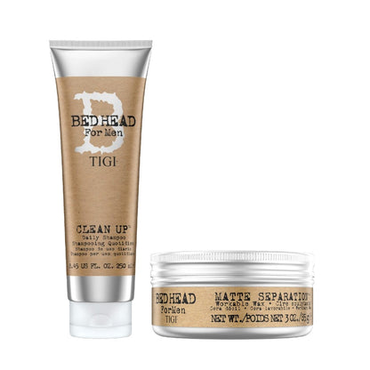 Bed Head for Men by TIGI Stay Sharp: Clean Up Shampoo and Matte Separation Wax Set